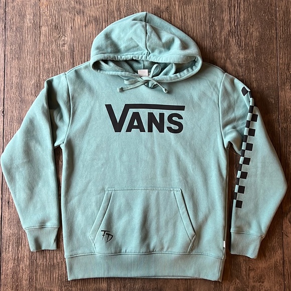 Vans Tops - Vans “Fabian” hooded pullover sweater. Sage green and black accents. XS NWT